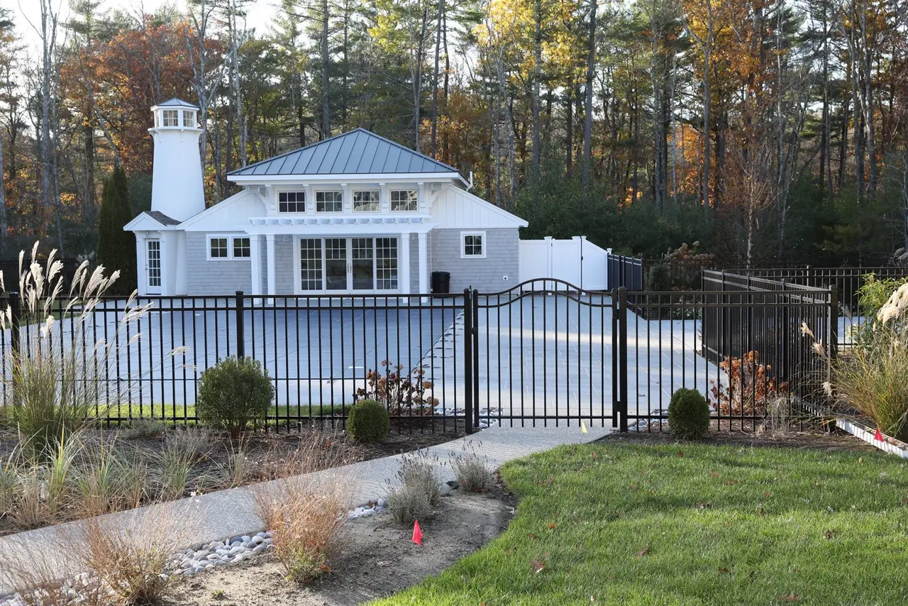Aluminum gate and entrance installed by Armstrong Fence on the South Shore of Massachusetts