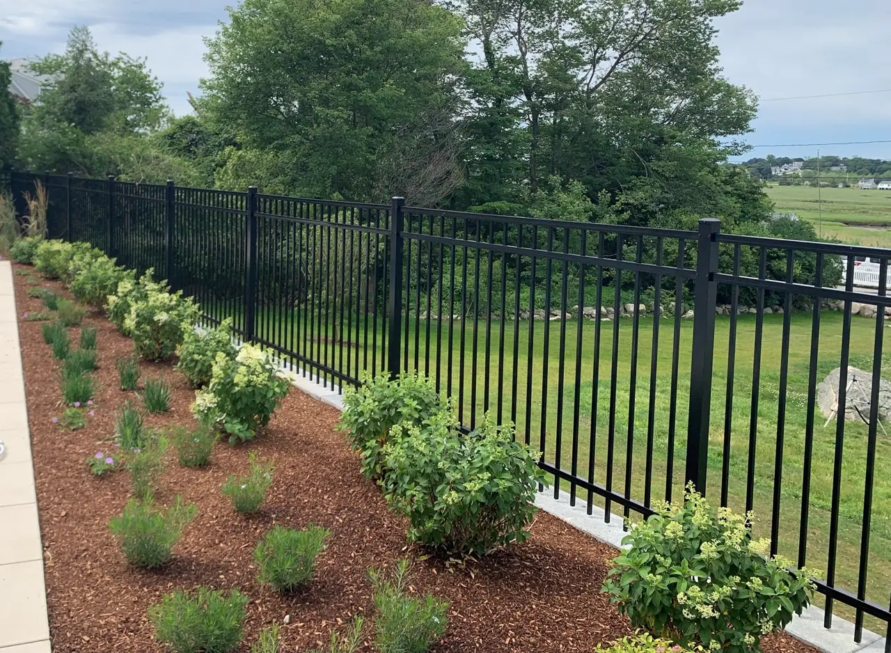 Ornamental aluminum fence installed by Armstrong Fence on the South Shore of Massachusetts