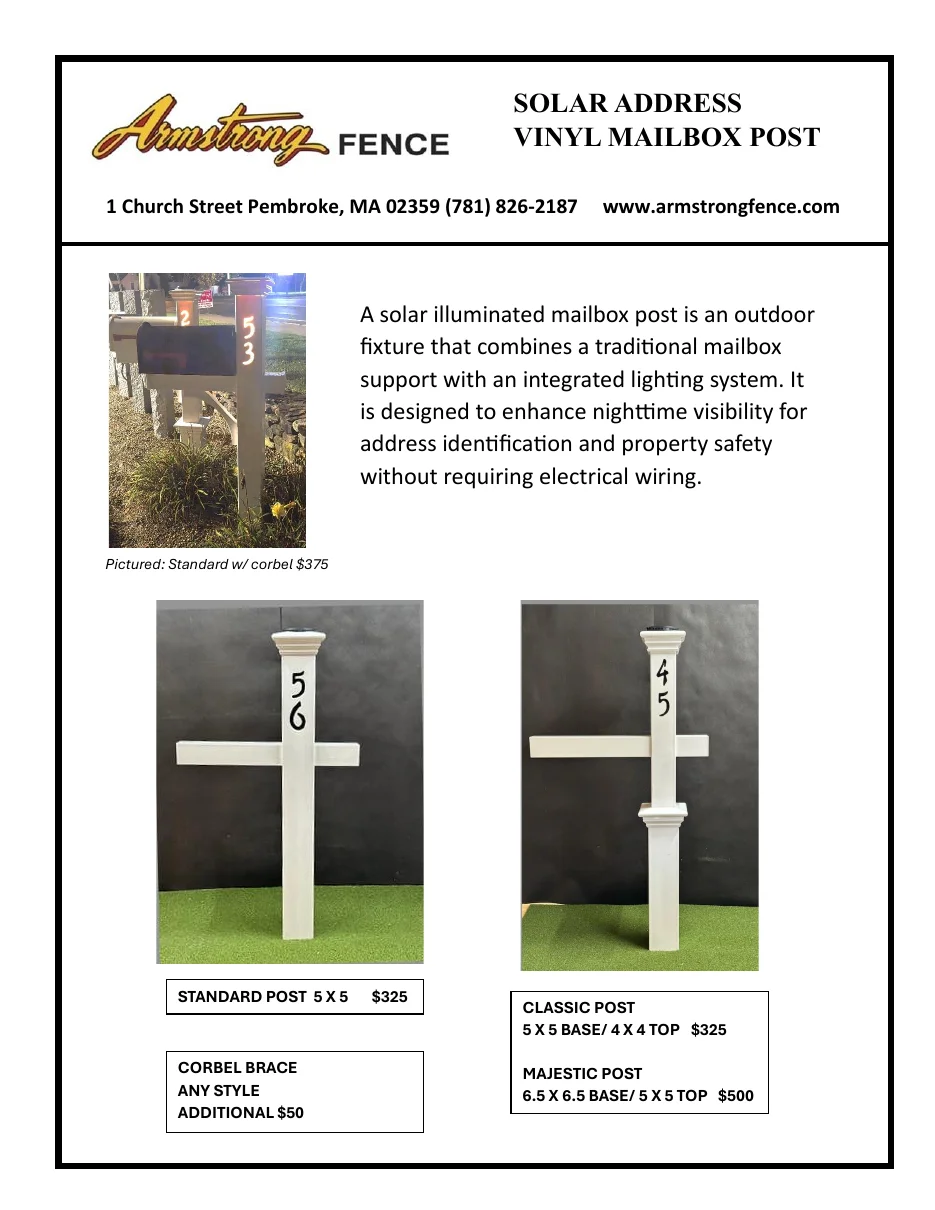 Solar mailbox post options available from Armstrong Fence