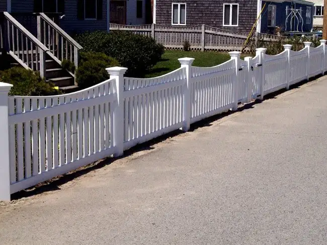 Vinyl picket fence installed at a residential property in Duxbury, Massachusetts